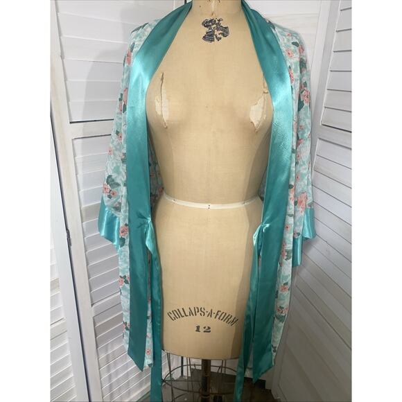 VTG 90s Victoria Secret Gold Label Kimono Robe Floral Print Green Spring - Picture 9 of 10